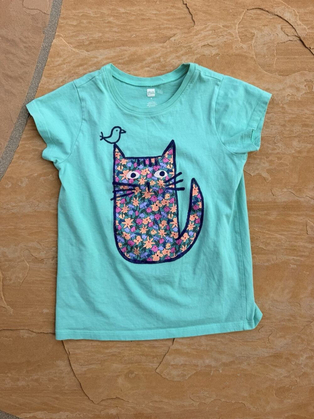 Tea Collection Teal Cat Graphic Tee Size 8